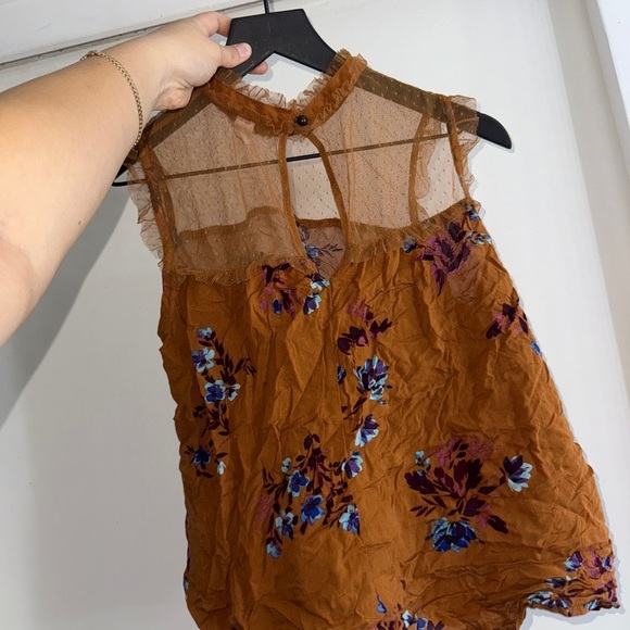 2/$15 Arizona Jean Company Floral Mesh Blouse - Brown - Picture 3 of 3